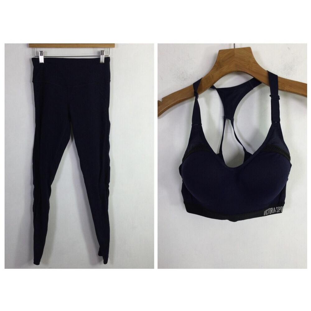 Victoria Sport Womens Racerback Bra/Leggings Set High Waist Blue Size S/34D